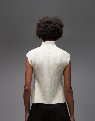 Asos Design Rib Knit High Neck Tank Top In White