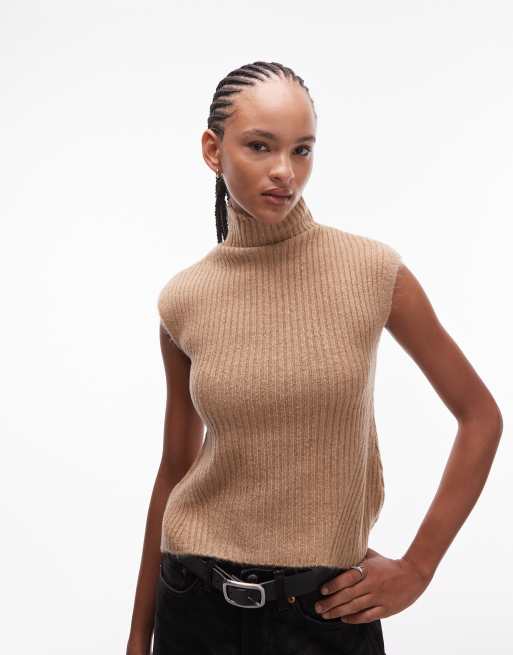 ASOS DESIGN rib knit high neck tank top in mocha, 4 of 4