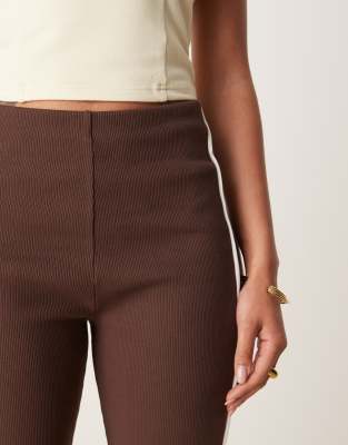 Asos Design Rib Knit Kick Flare Pants With Piping