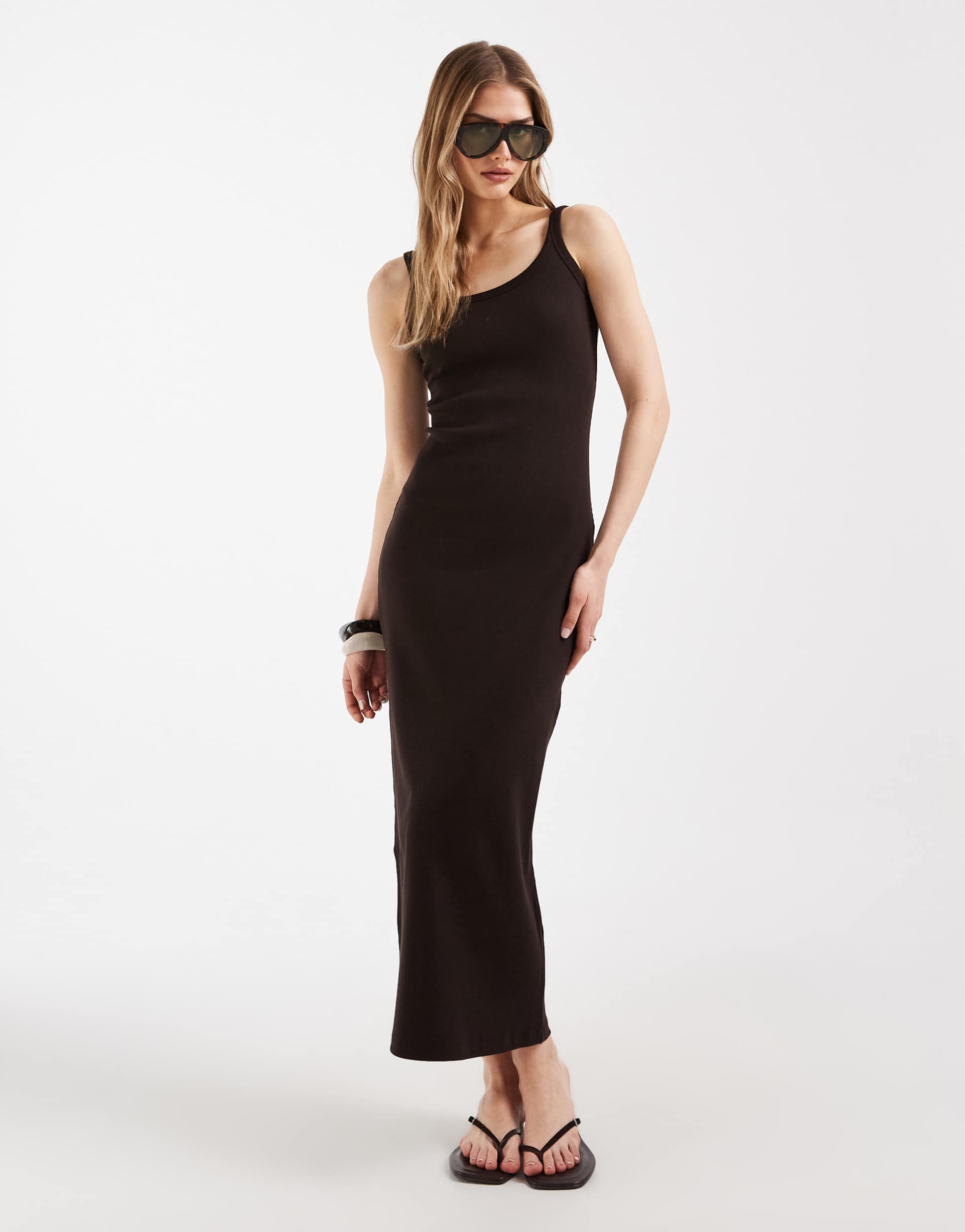 asos design rib knit midi dress in chocolate