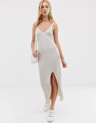 ASOS DESIGN rib knit midi dress-stone