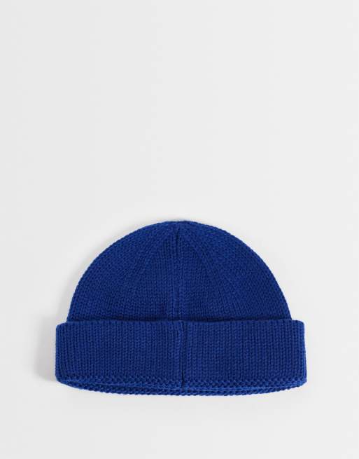 ASOS DESIGN rib knit mini fisherman beanie in blue, 3 of 3