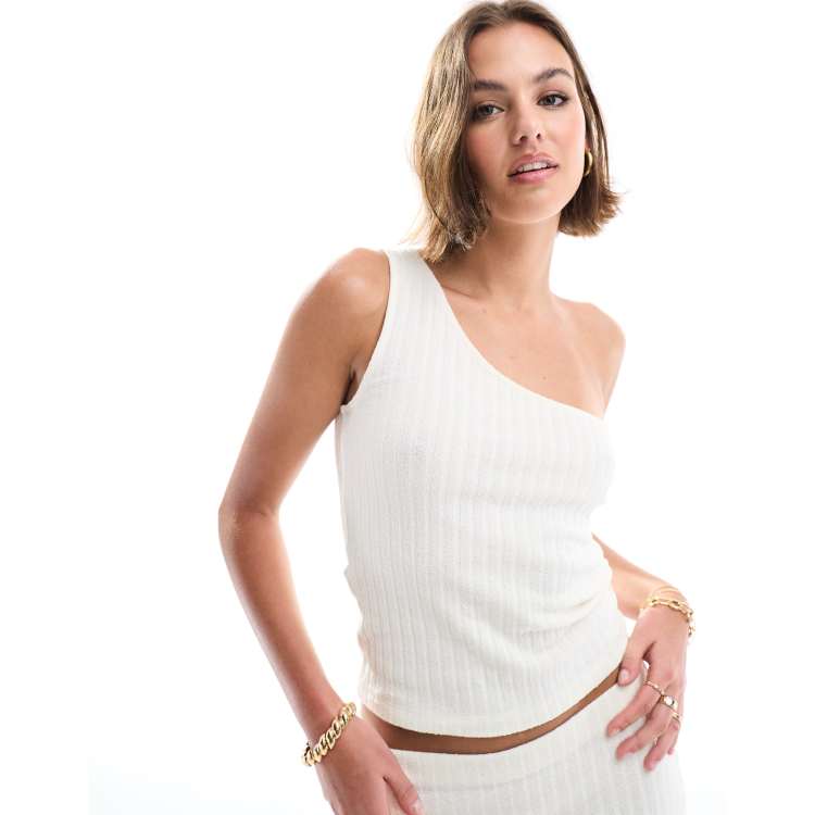 新品タグ付！Eaphi one shoulder rib knit beige Rib-knit Off-the-shoulder Sweater - Beige melange - Ladies