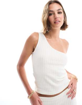 ASOS DESIGN rib knit one shoulder tank top in white