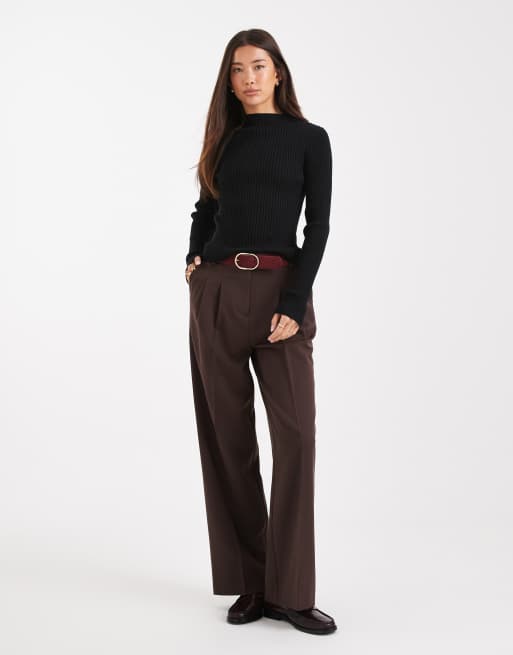 ASOS DESIGN knitted placement rib high neck top in black