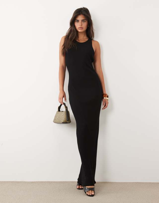 knit racer dress ASOS Design rib back maxi in Black Women's Satin Maxi Dress