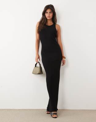 Asos Design Rib Knit Racer Back Maxi Dress In Black
