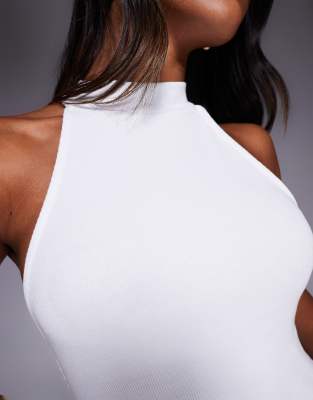 Asos Design Rib Knit Racer Neck Tank Top In White