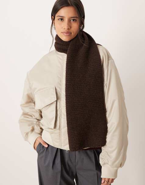 ASOS DESIGN rib knit scarf in chocolate - view 1
