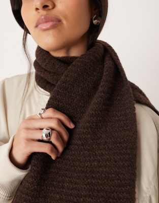 Asos Design Rib Knit Scarf In Brown