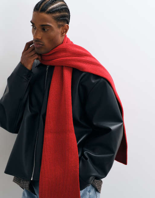 ASOS DESIGN rib knit scarf in red, 2 of 3
