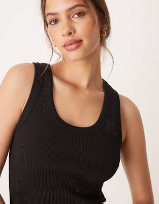 Asos Design Rib Knit Scoop Neck Tank Top In Black