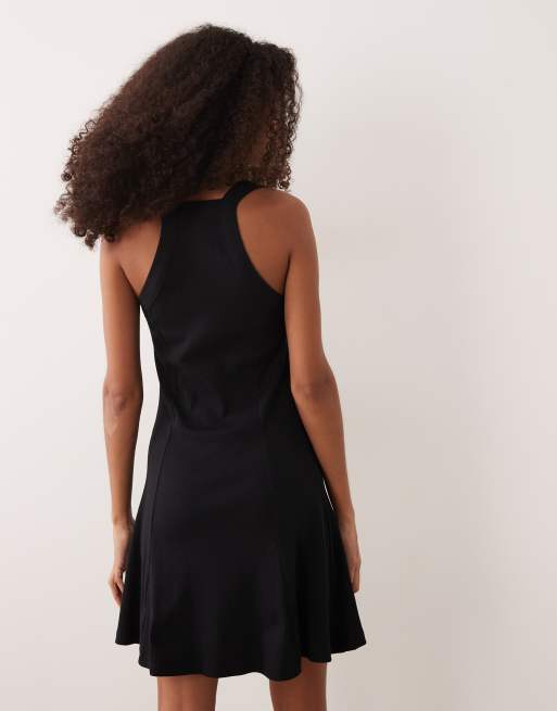 ASOS DESIGN rib knit seam detailing halter mini dress in black, 3 of 4