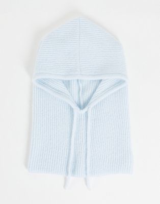 ASOS DESIGN rib knit snood with ties in blue
