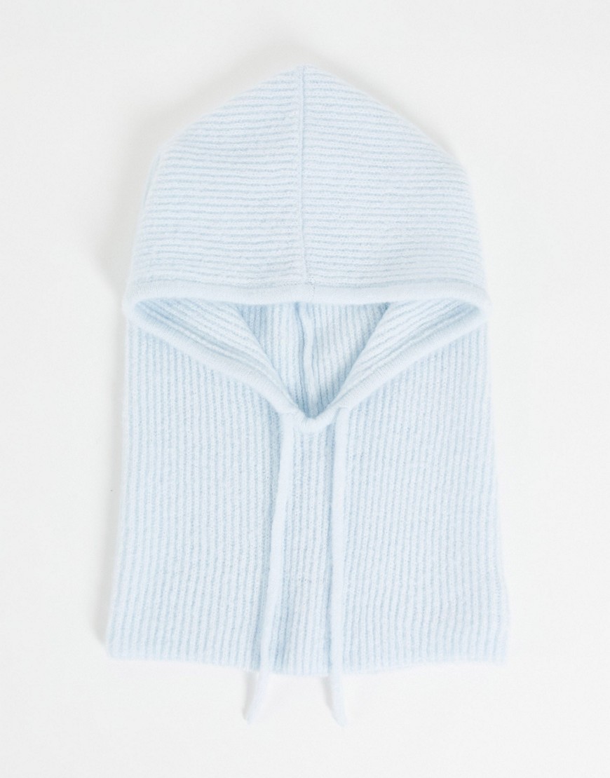 ASOS DESIGN rib knit snood with ties in blue-Blues