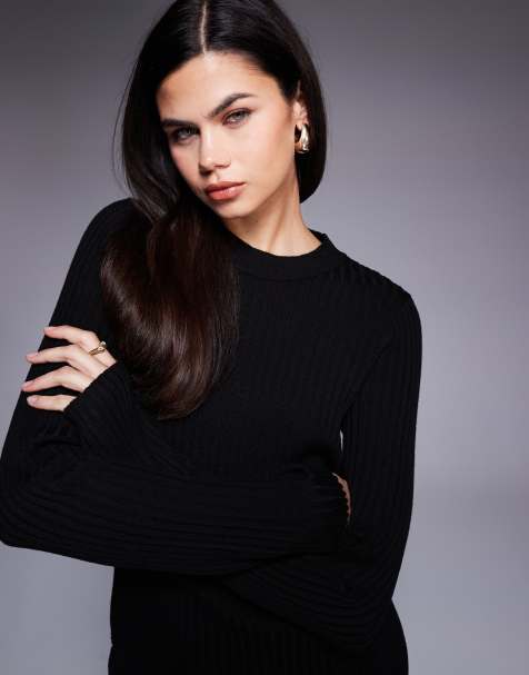 ASOS DESIGN rib knit top in black - part of a set - view 1