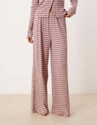 Asos Design Rib Knit Wide Leg Pajama Pants In Pink