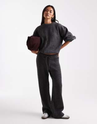 Asos Design Rib Knit Wide Leg Pants In Black