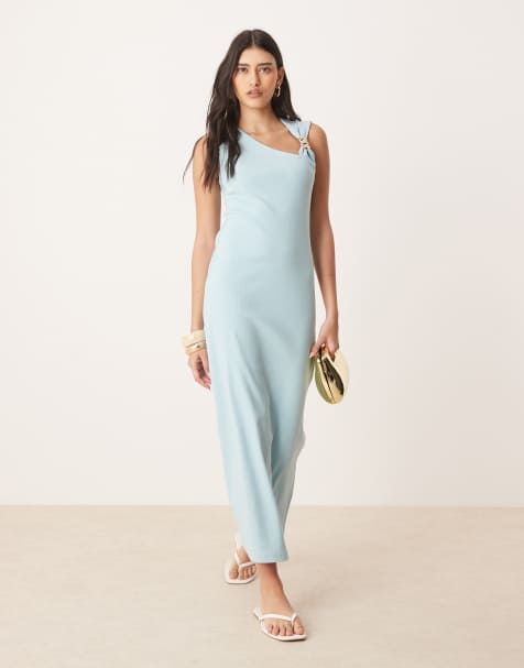 ASOS DESIGN rib knitted midi dress with hardware detail in blue - view 1