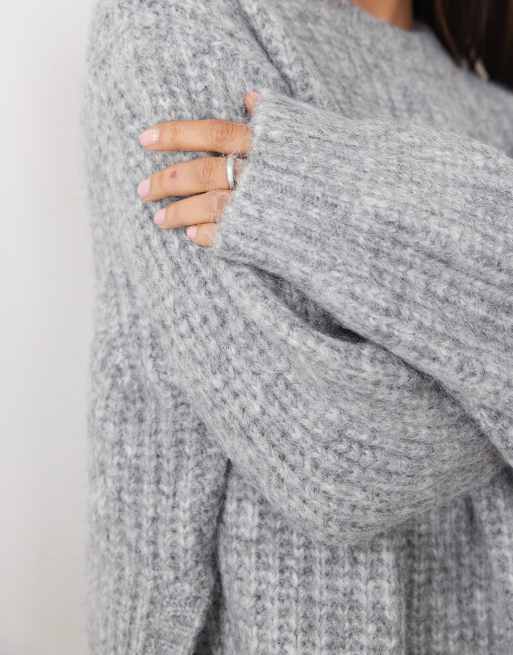 ASOS DESIGN rib longline jumper with side split with wool in grey, 3 of 4