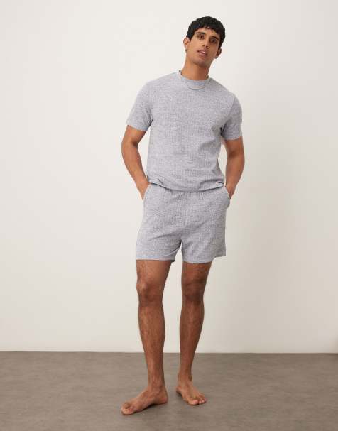 ASOS DESIGN rib lounge set with t-shirt and shorts in blue - view 1