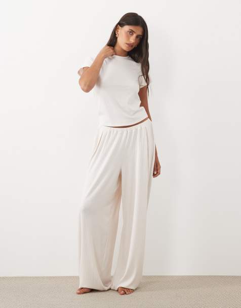 ASOS Design rib loungewear set in Cream - view 1