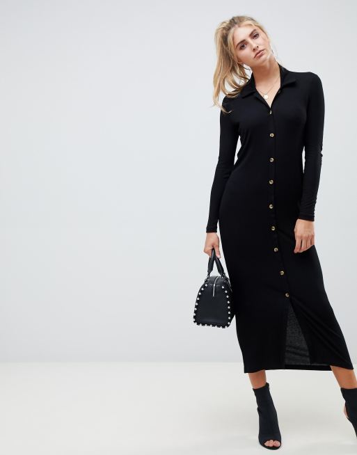ASOS DESIGN rib maxi polo shirt dress with buttons ASOS