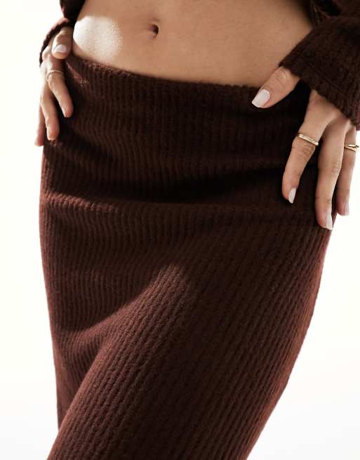 ASOS DESIGN rib maxi skirt in chocolate brown (part of a set), 3 of 5