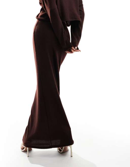 ASOS DESIGN rib maxi skirt in chocolate brown (part of a set), 4 of 5