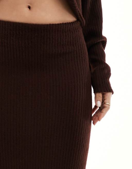 ASOS DESIGN rib maxi skirt in chocolate brown (part of a set), 5 of 5