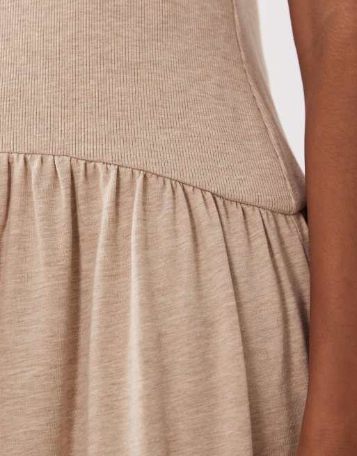ASOS DESIGN rib mix midi dress with drop waist in oatmeal, 3 of 4