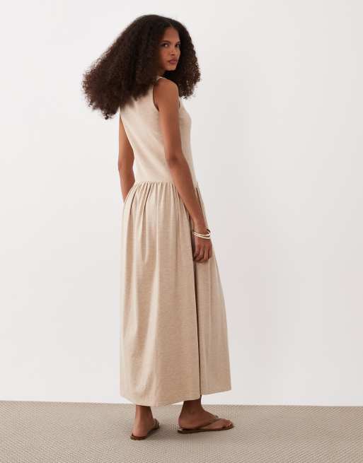 ASOS DESIGN rib mix midi dress with drop waist in oatmeal, 4 of 4