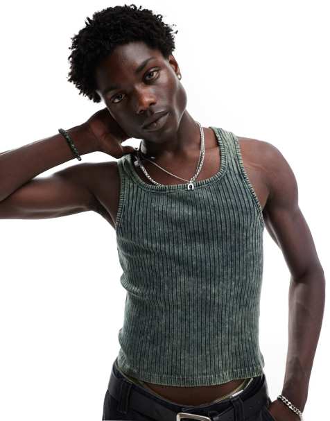 ASOS DESIGN rib muscle fit singlet with square neck in brown fabric - view 1