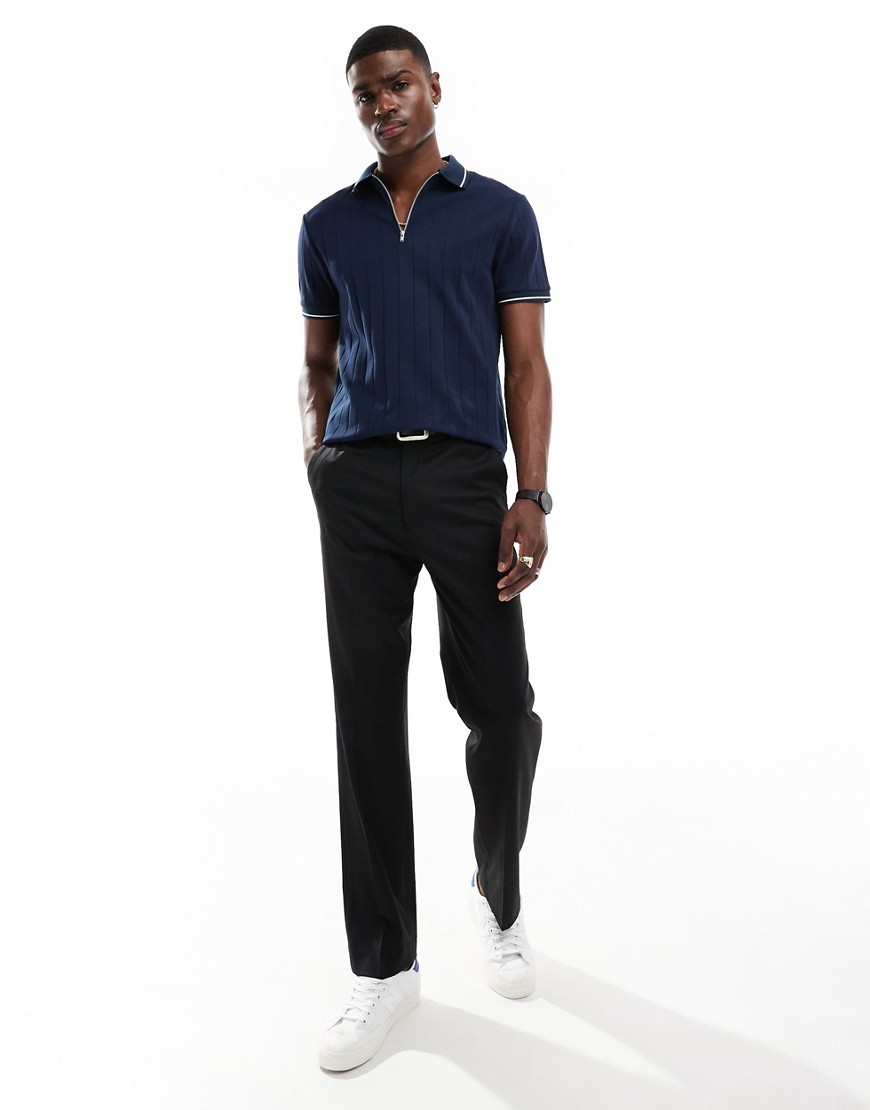 ASOS DESIGN rib polo in navy with white tipping