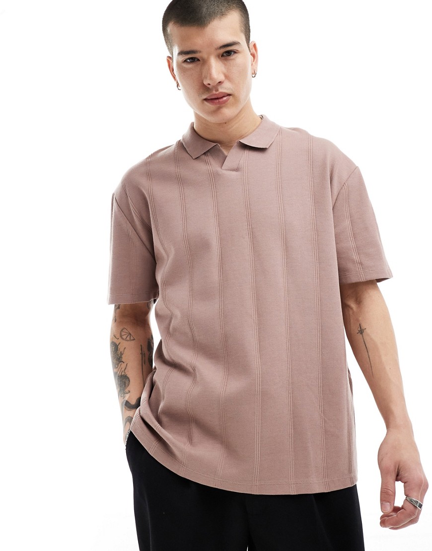 Asos Design Rib Polo Shirt In Brown