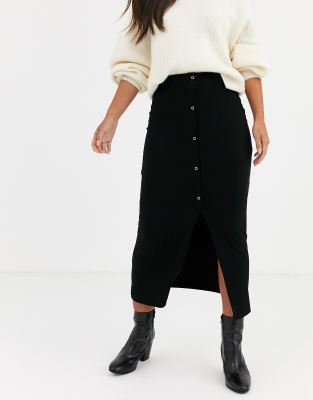 asos design rib popper midi skirt
