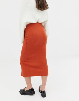 asos design rib popper midi skirt
