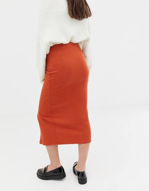 Asos design rib popper midi outlet skirt