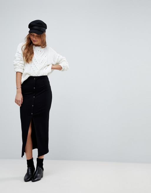 ASOS DESIGN rib popper midi skirt | ASOS