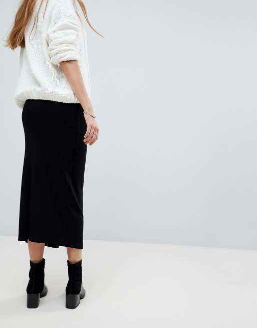 Asos design rib 2025 popper midi skirt