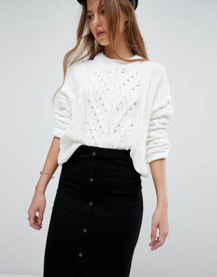asos design rib popper midi skirt