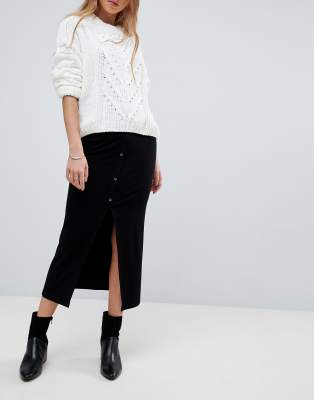 asos design rib popper midi skirt