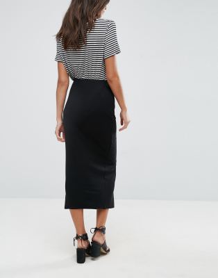 asos design rib popper midi skirt