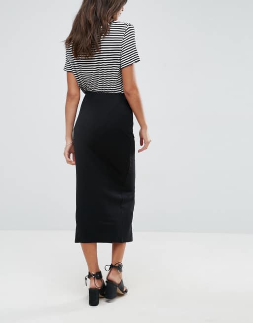 Asos design rib 2025 popper midi skirt