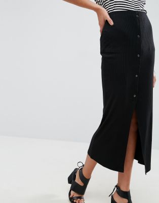 asos design rib popper midi skirt