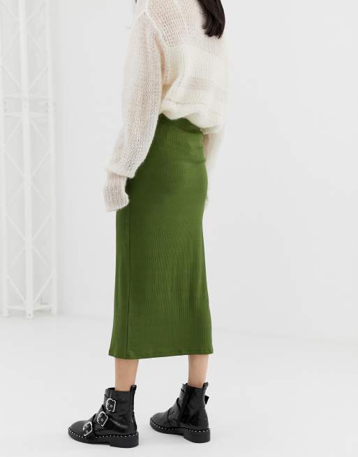 Asos design rib popper midi outlet skirt