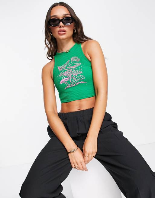 ASOS DESIGN rib racer singlet with mushroom puff print in bright green 