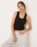 [ASOS DESIGN] ASOS DESIGN rib scoop singlet top in black L BLACK