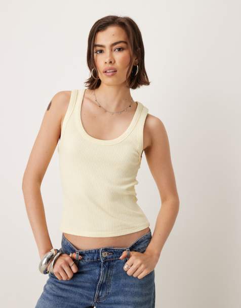 ASOS DESIGN rib scoop vest top in pastel yellow - view 1