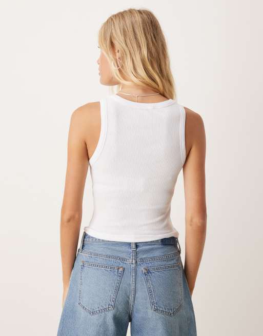 ASOS Design Rib Scoop Vest Top in white, 4 of 4